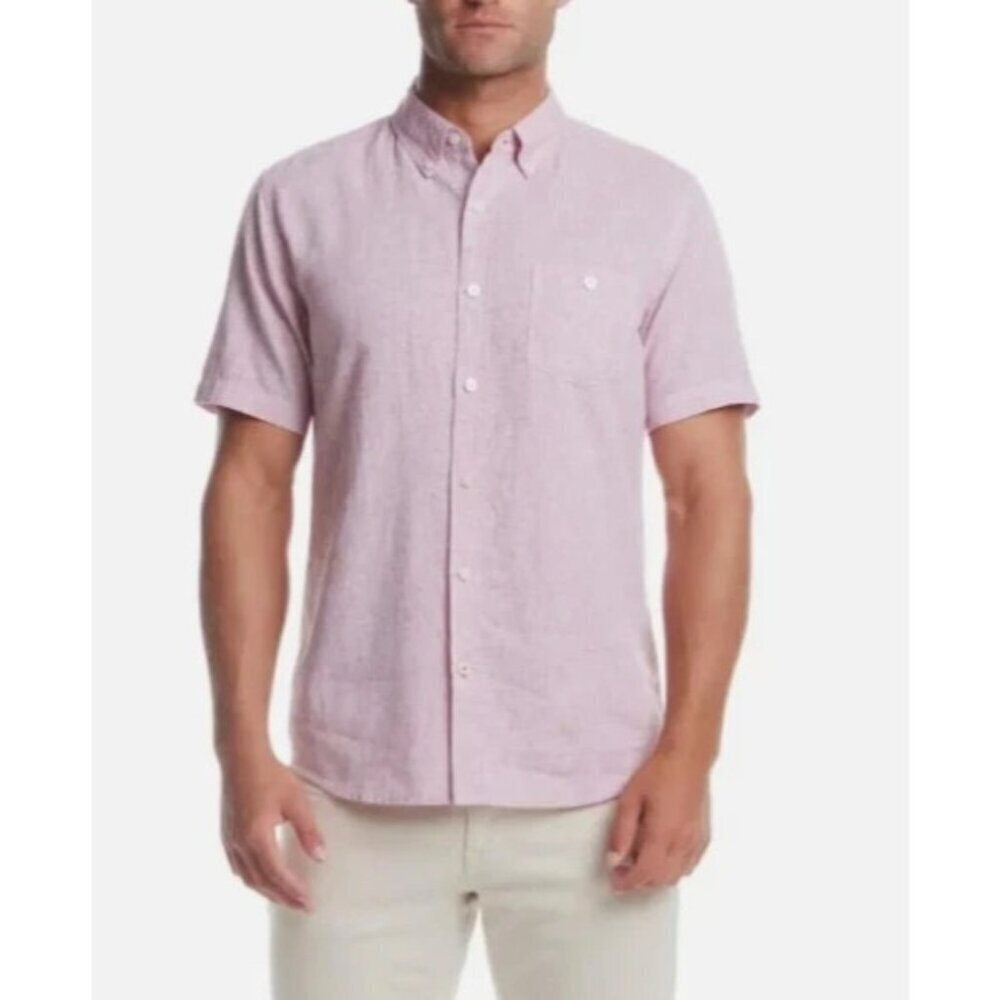NEW Weatherproof Men's XL Short Sleeve Button-Up Shirt Red Linen Blend
